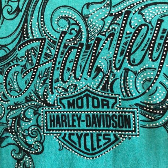Harley-Davidson Tops - RARE Harley Davidson Teal/Black with Sparkles Top